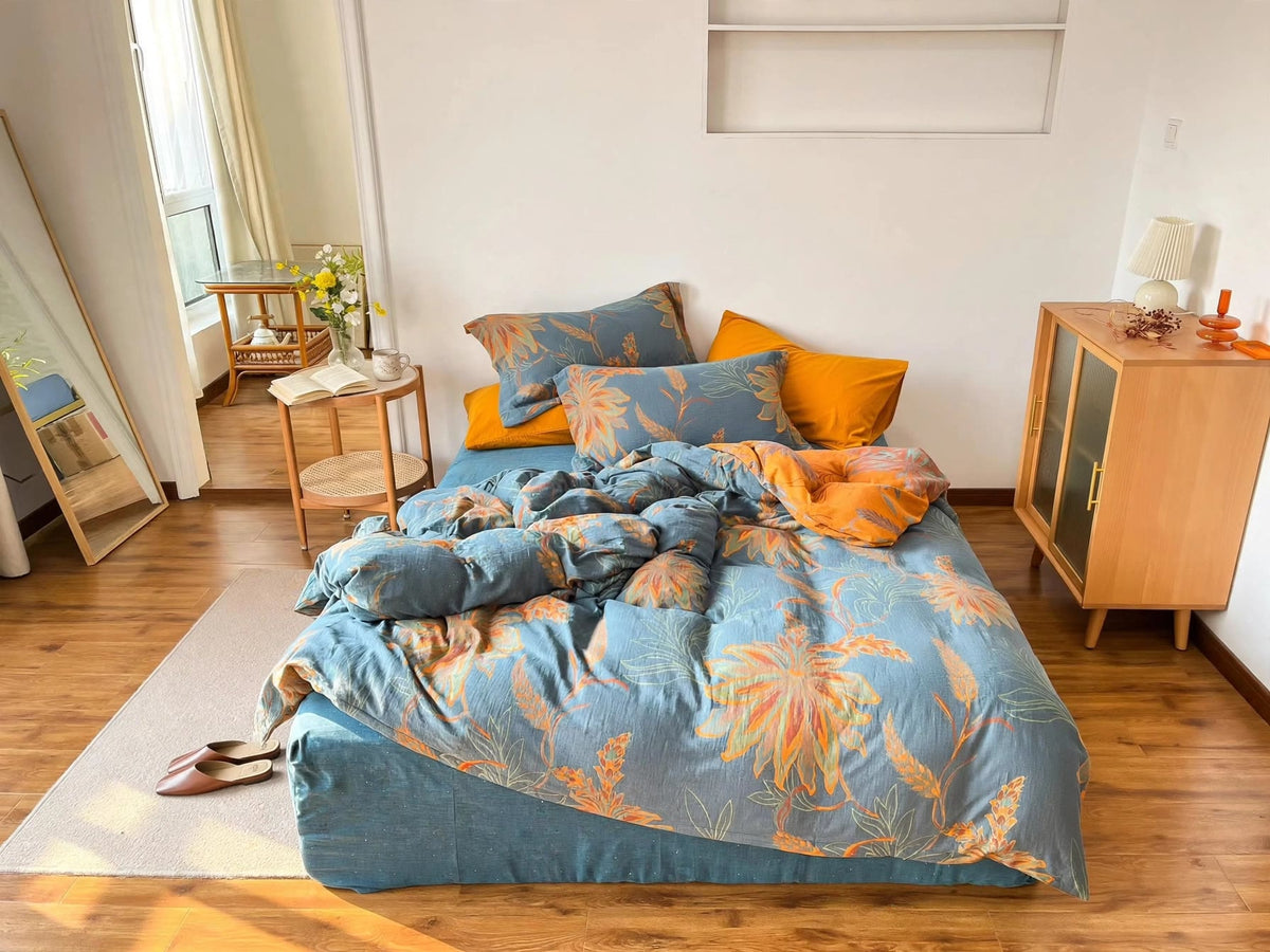 Set di biancheria da letto vintage in garza di cotone con motivo floreale. - image 2