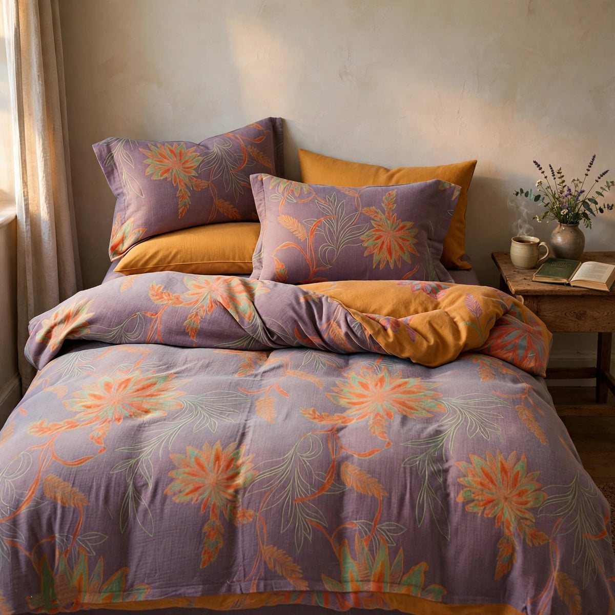 Set di biancheria da letto vintage in garza di cotone con motivo floreale. - image 8
