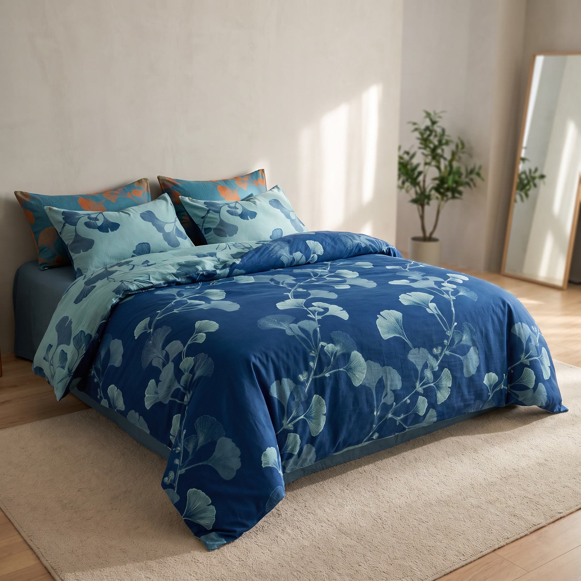 Set di biancheria da letto vintage in cotone con foglie di ginkgo - image 2
