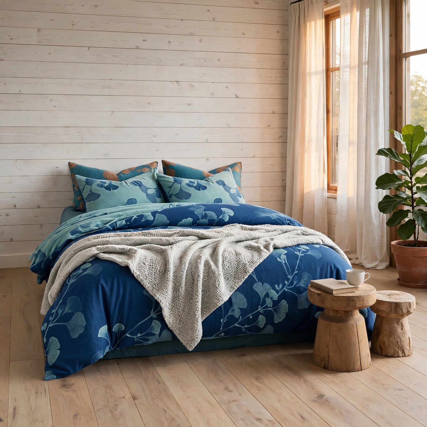 Set di biancheria da letto vintage in cotone con foglie di ginkgo - image 3