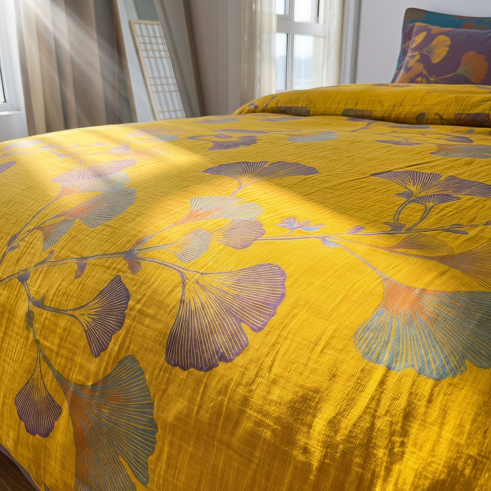 Set di biancheria da letto vintage in cotone con foglie di ginkgo - image 12