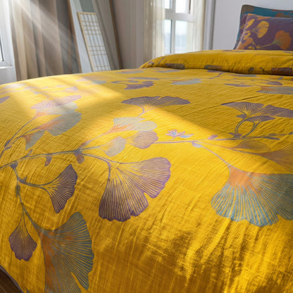 Set di biancheria da letto vintage in cotone con foglie di ginkgo - image 12