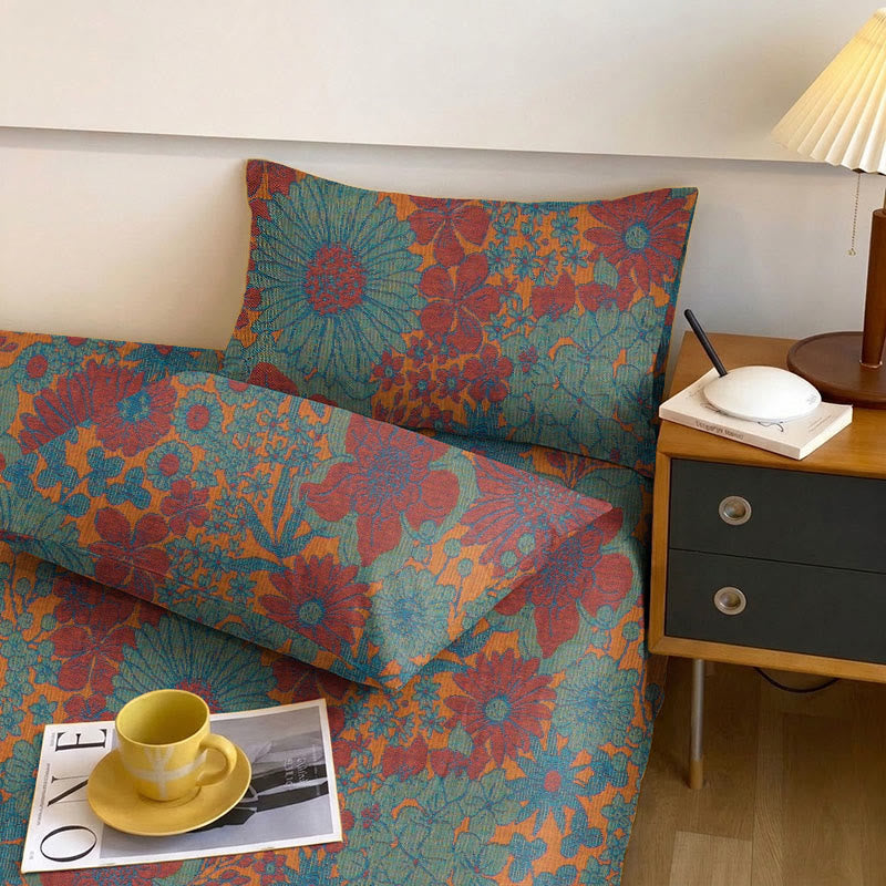 Set di biancheria da letto in garza di cotone con stampa floreale retrò - Verde - Federe per cuscini - 40" x 50cm x 50cm - image 4