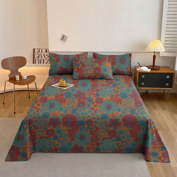 Set di biancheria da letto in garza di cotone con stampa floreale retrò - Verde - Copriletto - TwinXL - image 0