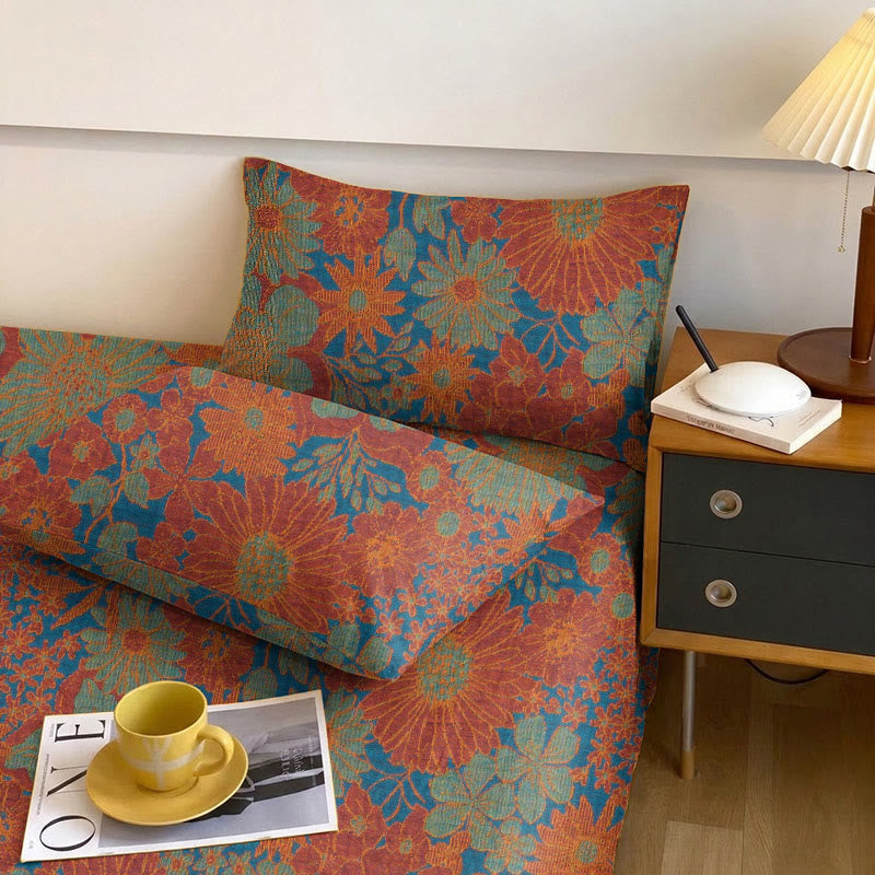 Set di biancheria da letto in garza di cotone con stampa floreale retrò - Rosso - Federe per cuscini - 40" x 50cm x 50cm - image 7