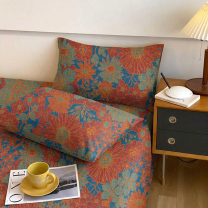 Set di biancheria da letto in garza di cotone con stampa floreale retrò - Rosso - Federe per cuscini - 40" x 50cm x 50cm - image 7