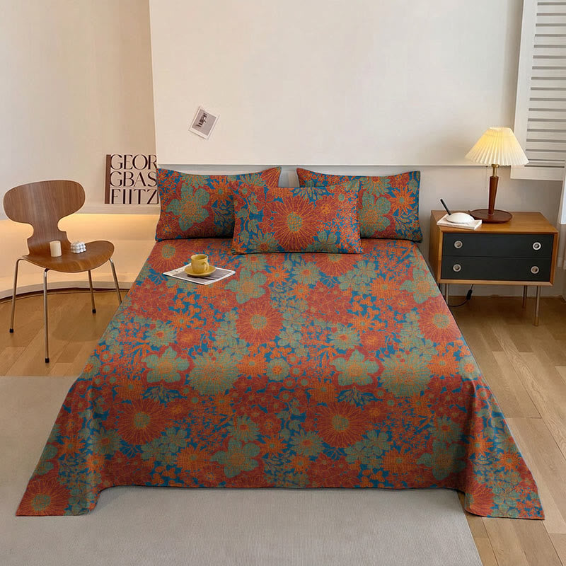 Set di biancheria da letto in garza di cotone con stampa floreale retrò - Rosso - Copriletto - Matrimoniale Grande - image 2