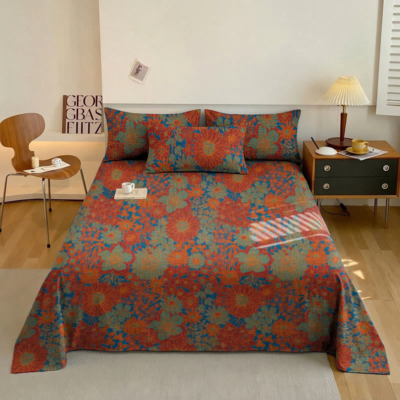 Set di biancheria da letto in garza di cotone con stampa floreale retrò - Rosso - Copriletto con 2 federe - Matrimoniale Grande - image 3