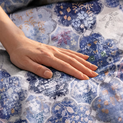 Set di biancheria da letto in garza di cotone con motivo a mosaico blu. - image 6