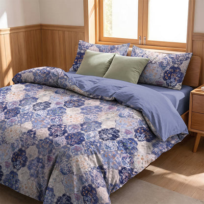 Set di biancheria da letto in garza di cotone con motivo a mosaico blu. - image 2