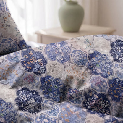 Set di biancheria da letto in garza di cotone con motivo a mosaico blu. - image 5