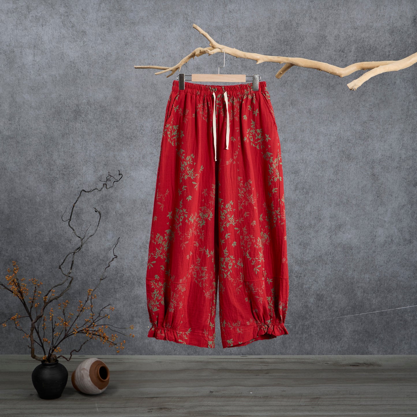 Pantaloni da casa in cotone a fantasia floreale rossa - Rosso - XL - image 0