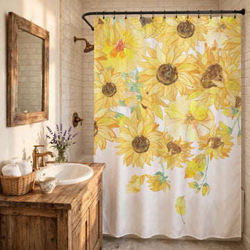 Tenda da doccia impermeabile con girasoli rustici - Giallo e verde - 180cm x 200cm - image 0