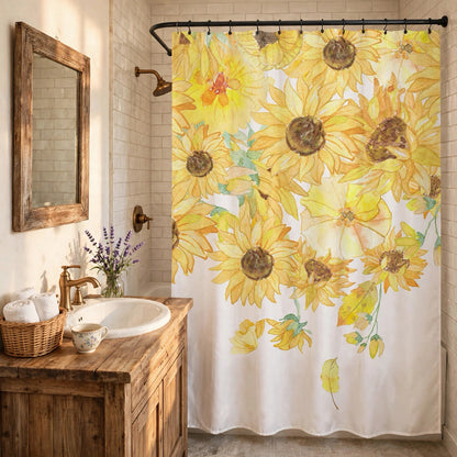 Tenda da doccia impermeabile con girasoli rustici - Giallo e verde - 180cm x 200cm - image 0