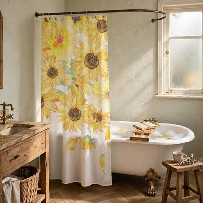 Tenda da doccia impermeabile con girasoli rustici - image 1
