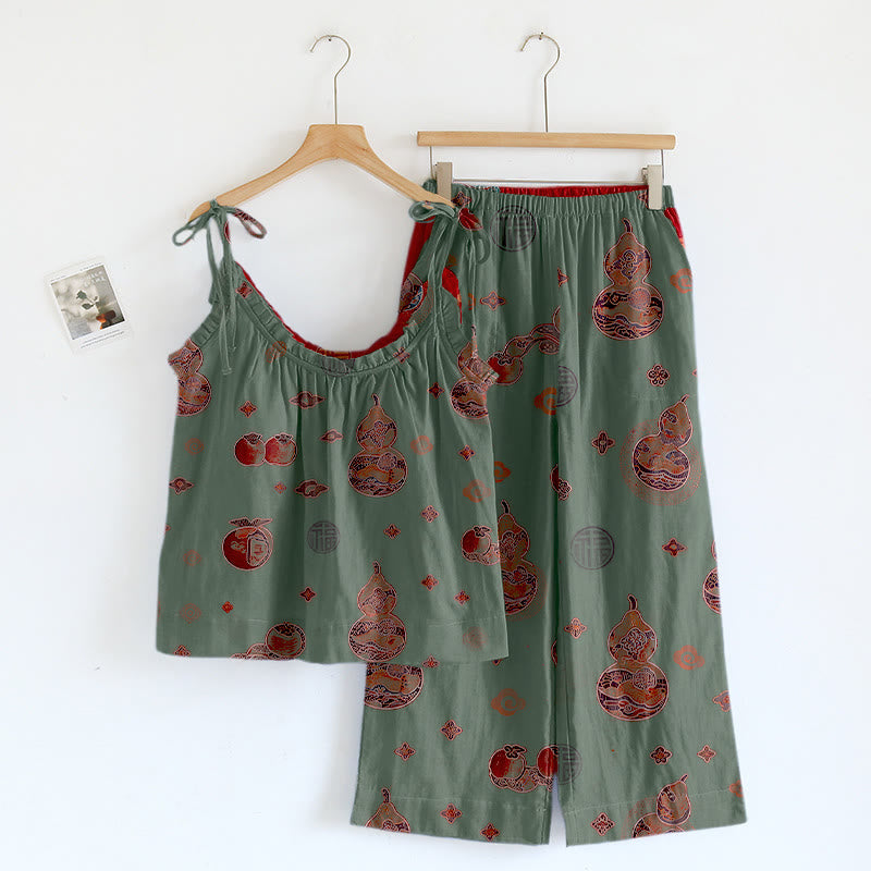 Set pigiama in cotone con stampa "Zucca portafortuna" - Verde - XL - image 3