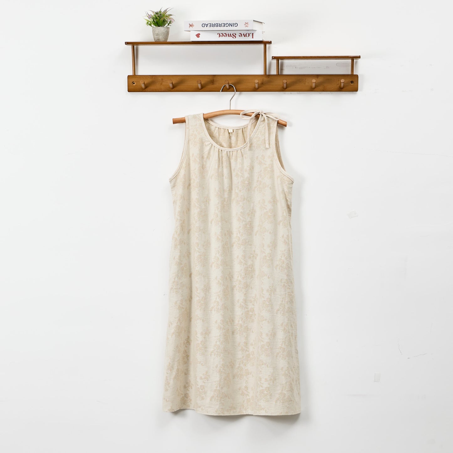 Camicia da notte in cotone beige con stampa retrò a fiori - Beige - XL - image 0