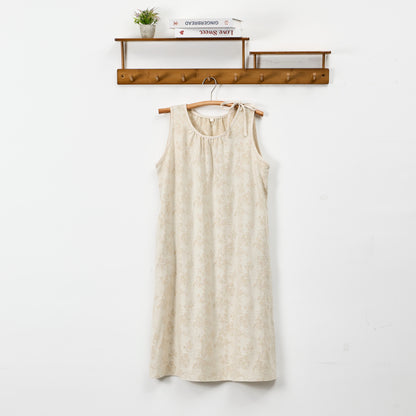 Camicia da notte in cotone beige con stampa retrò a fiori - Beige - XL - image 0