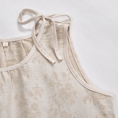 Camicia da notte in cotone beige con stampa retrò a fiori - image 3