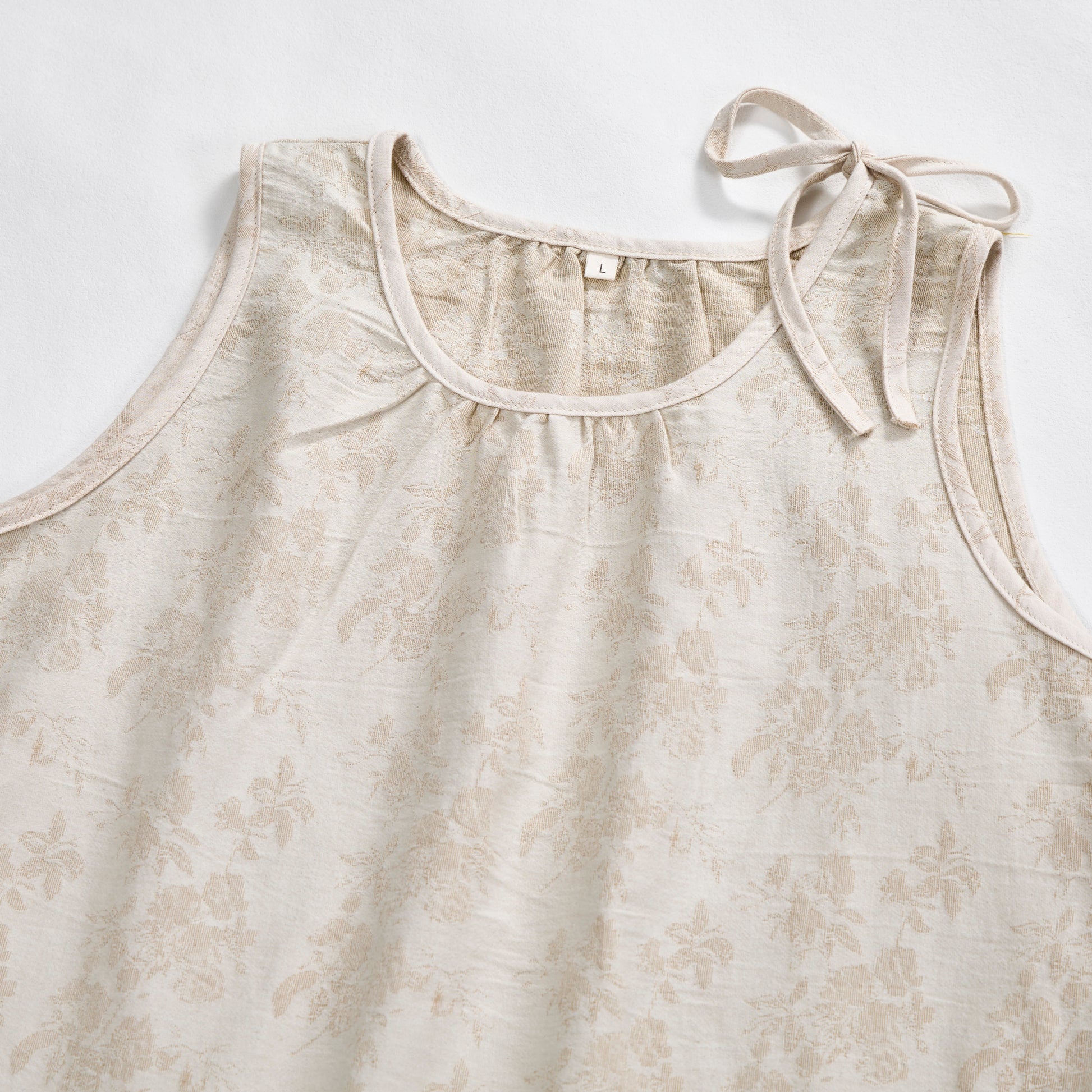 Camicia da notte in cotone beige con stampa retrò a fiori - image 2