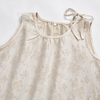 Camicia da notte in cotone beige con stampa retrò a fiori - image 2