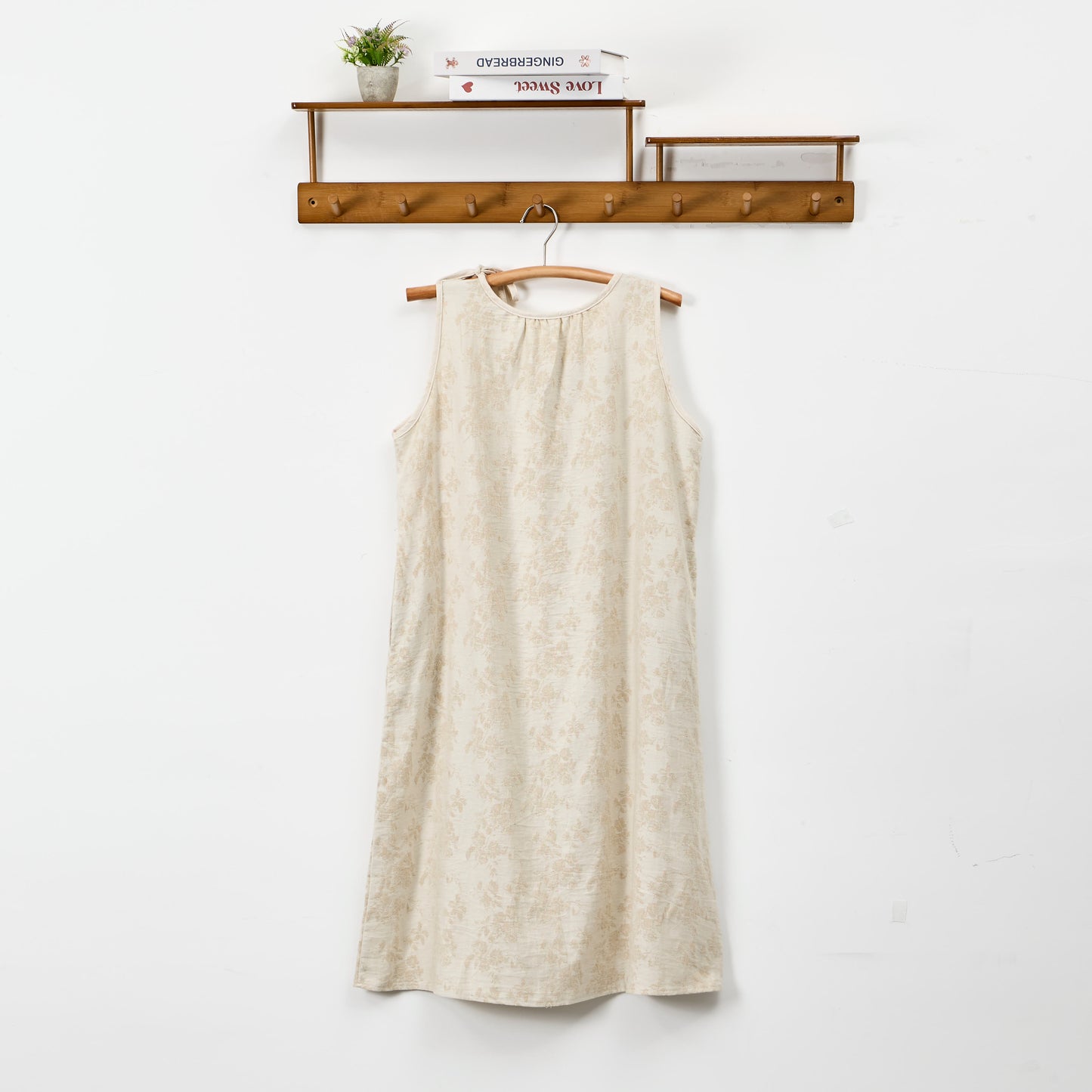 Camicia da notte in cotone beige con stampa retrò a fiori - image 1
