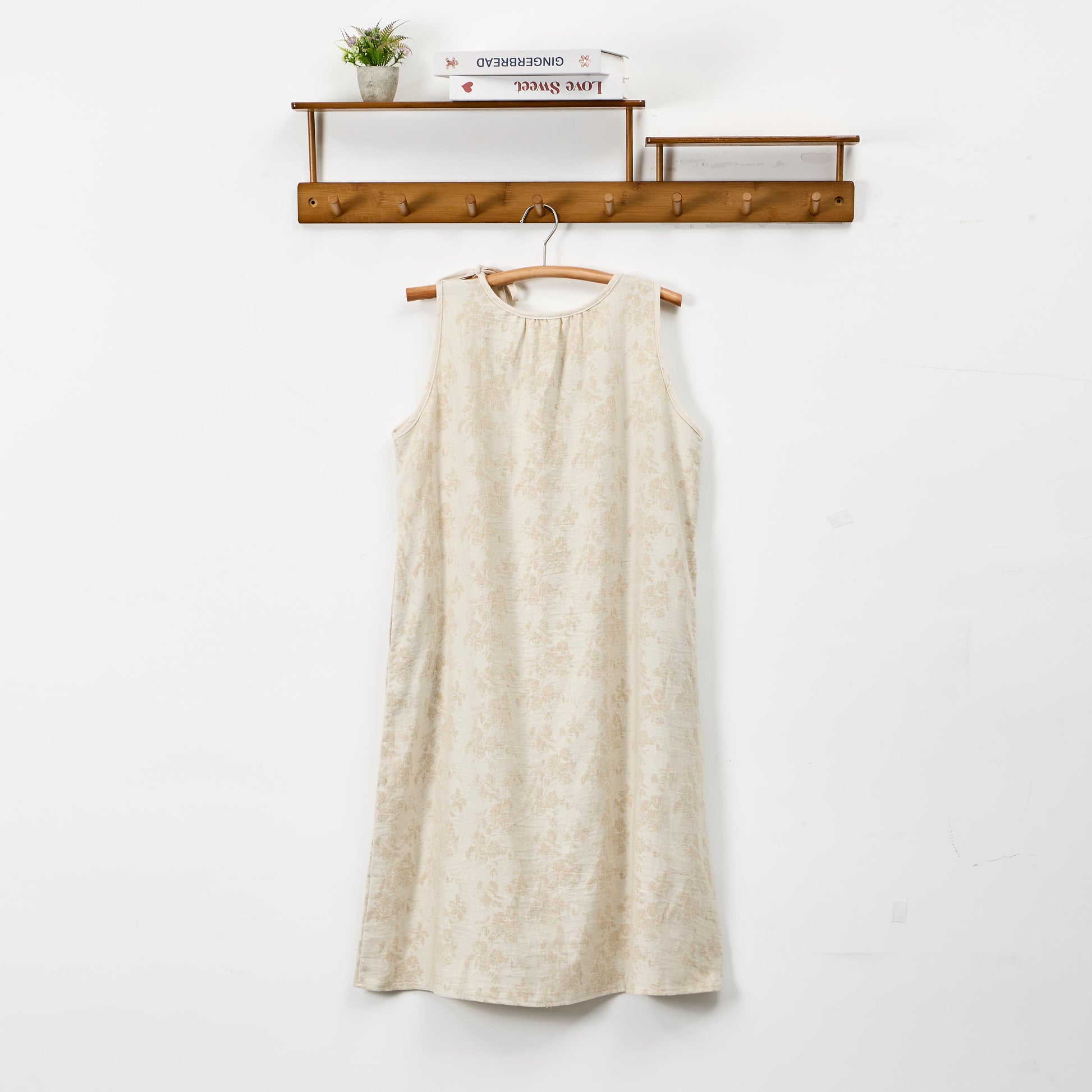 Camicia da notte in cotone beige con stampa retrò a fiori - image 1
