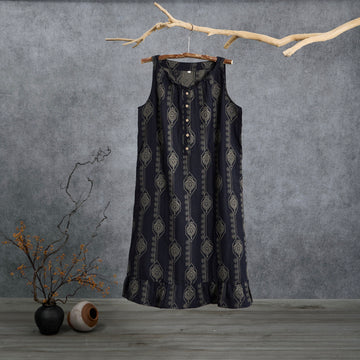 Camicia da notte vintage in cotone blu navy con motivo geometrico - Blu navy - L - image 0