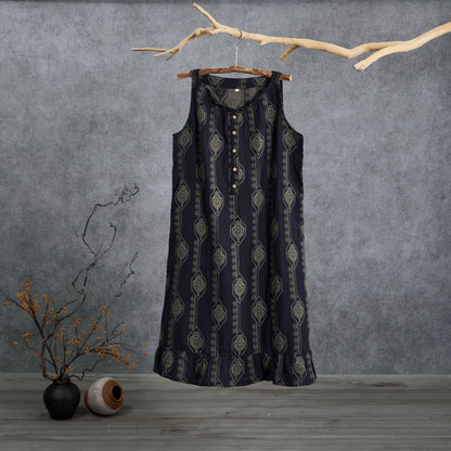 Camicia da notte vintage in cotone blu navy con motivo geometrico - Blu navy - L - image 0