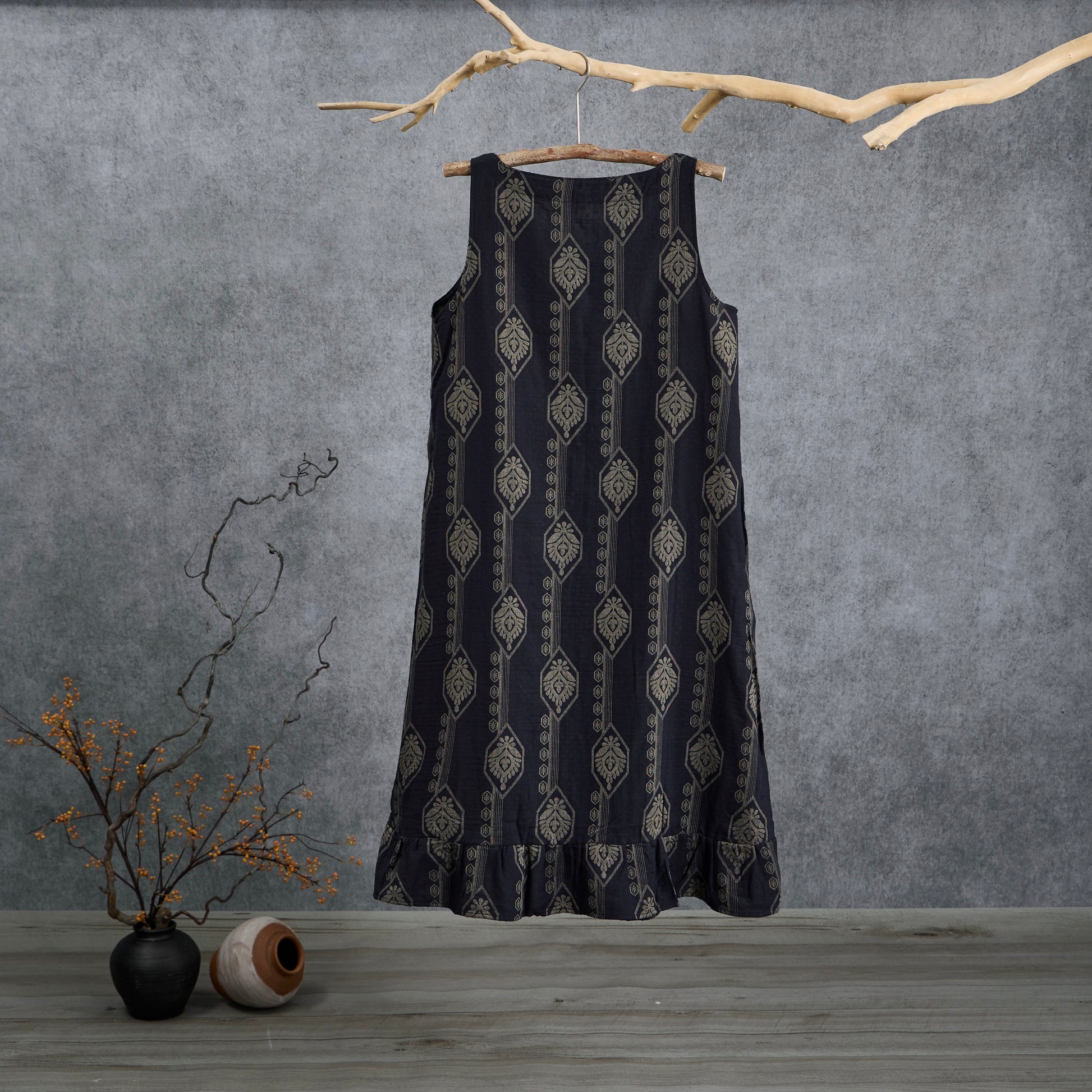Camicia da notte vintage in cotone blu navy con motivo geometrico - image 1