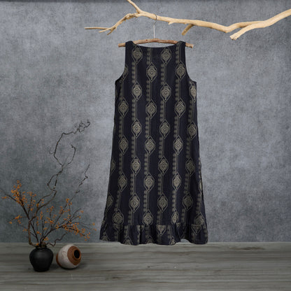 Camicia da notte vintage in cotone blu navy con motivo geometrico - image 1