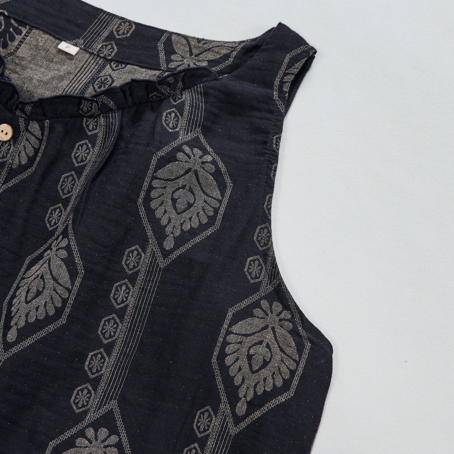 Camicia da notte vintage in cotone blu navy con motivo geometrico - image 3