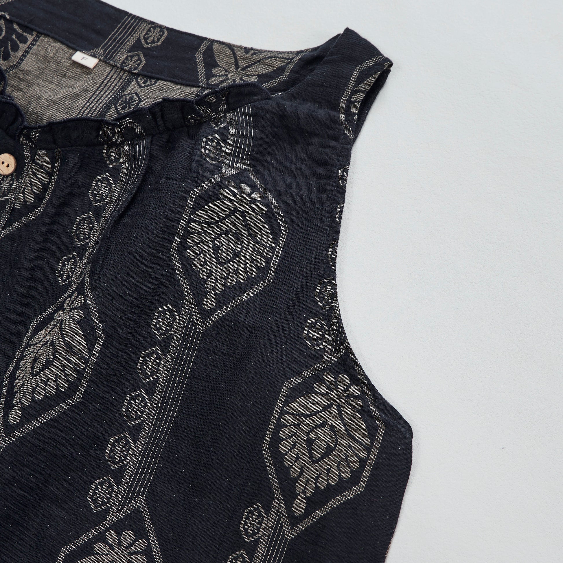 Camicia da notte vintage in cotone blu navy con motivo geometrico - image 3