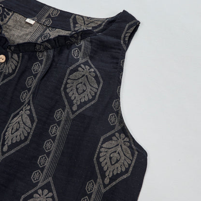 Camicia da notte vintage in cotone blu navy con motivo geometrico - image 3