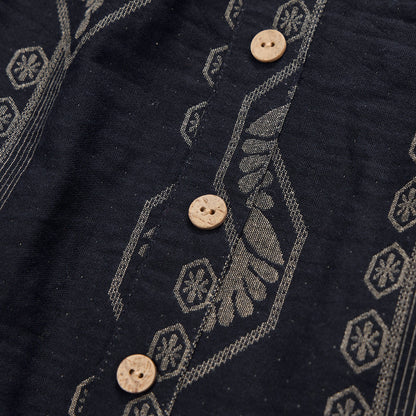 Camicia da notte vintage in cotone blu navy con motivo geometrico - image 4
