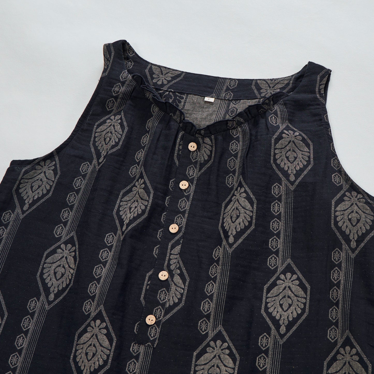Camicia da notte vintage in cotone blu navy con motivo geometrico - image 2