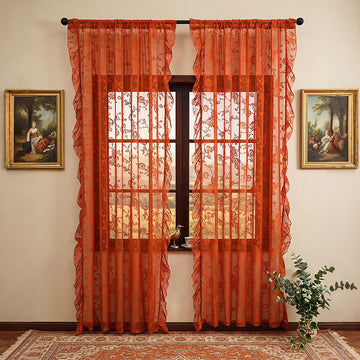 Tenda per finestra trasparente in pizzo floreale stile cottagecore - Arancia - 140cm L x 96"L - image 0