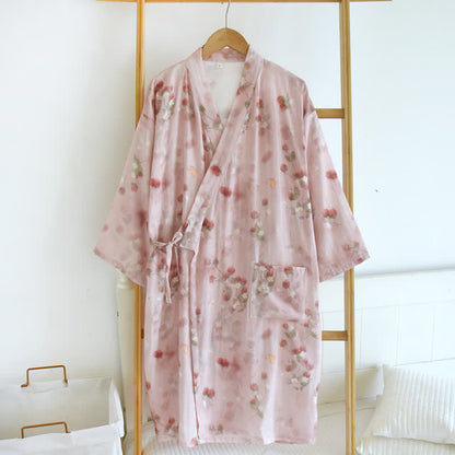 Kimono in cotone con stampa floreale di bacche rosa - Rosa - XL - image 0