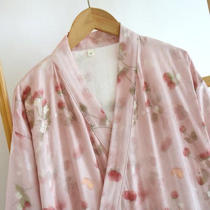 Kimono in cotone con stampa floreale di bacche rosa - image 3