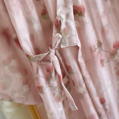 Kimono in cotone con stampa floreale di bacche rosa - image 5