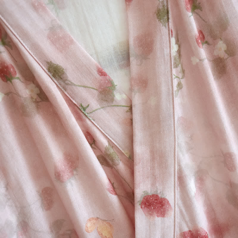 Kimono in cotone con stampa floreale di bacche rosa - image 4