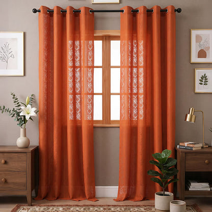 Tenda a righe verticali con occhielli, filtrante luce. - Arancia - 140 x 260cm - image 7