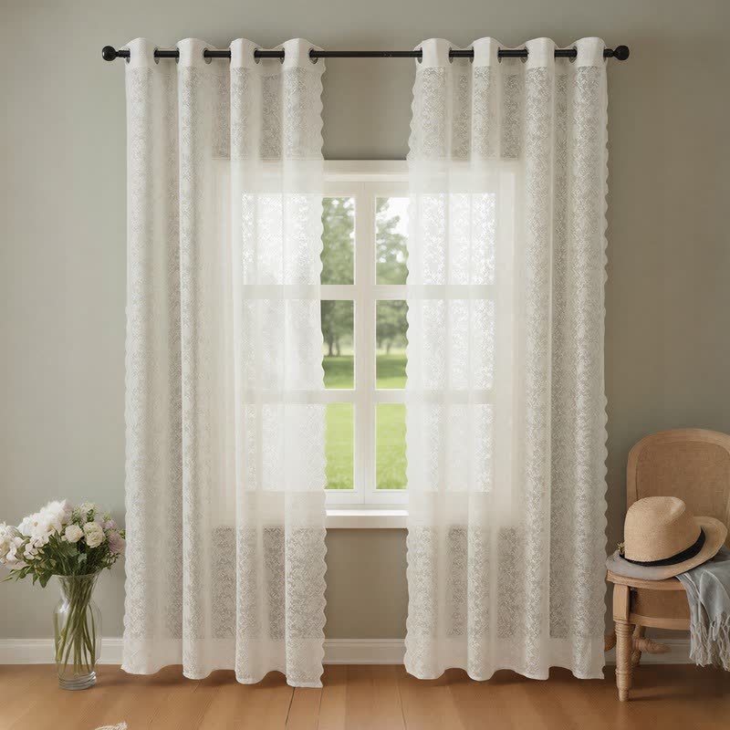 Tenda trasparente in voile leggero con occhielli - Beige - 51" L x 95"L - image 0