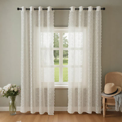 Tenda trasparente in voile leggero con occhielli - Beige - 51" L x 95"L - image 0