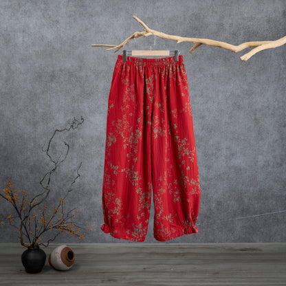 Pantaloni da casa in cotone a fantasia floreale rossa - image 1