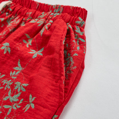 Pantaloni da casa in cotone a fantasia floreale rossa - image 3