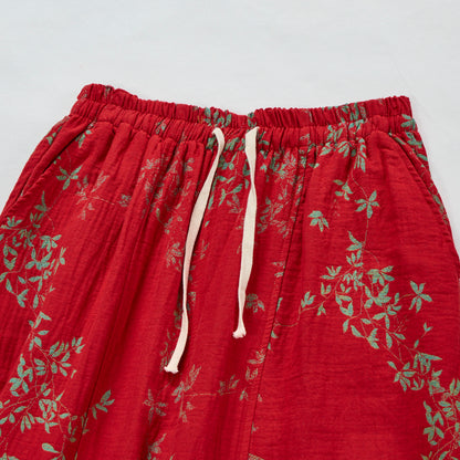 Pantaloni da casa in cotone a fantasia floreale rossa - image 2
