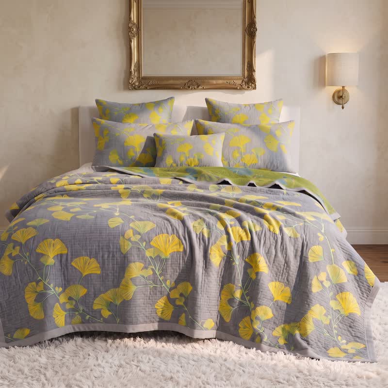 Trapunta reversibile in cotone con motivo floreale da giardino in stile retrò - image 12