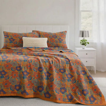 Trapunta reversibile vintage in cotone con stampa floreale multicolore - Arancia - 2 federe - 51cm ×91cm - image 0
