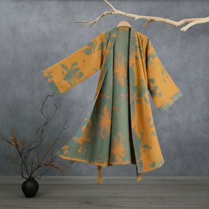 Kimono reversibile in cotone con stampa floreale vintage - Arancia - 2XL - image 4